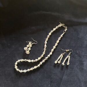 Crystal necklace and two pairs of matching earrings